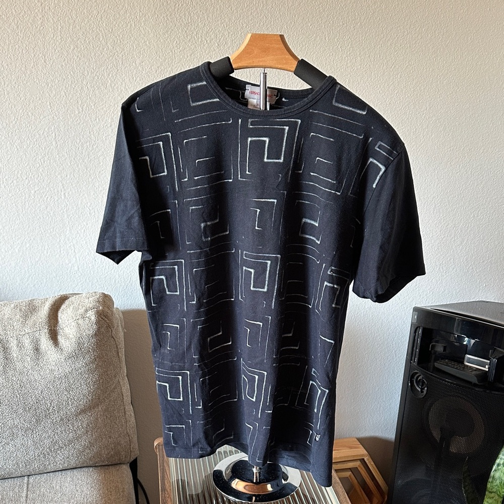 Navy Geometric Pattern Versace Classic Men's Shirt